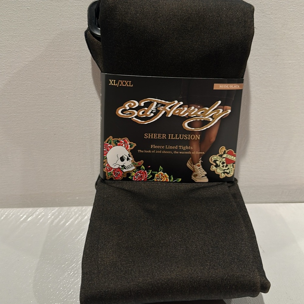 NWT Ed Hardy Sheet Illusion Hidden Warm Fleece Lined Tights. Size XL/XXL